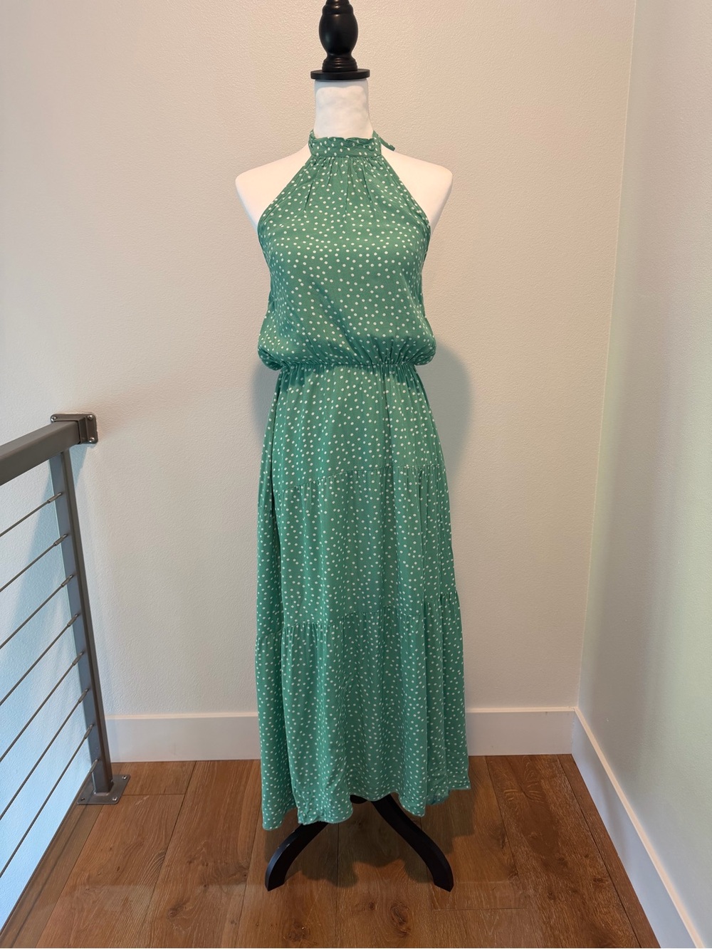 Green Polka Dot Halter Maxi Dress